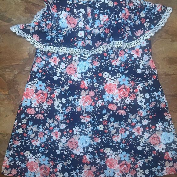 Lily Bleu Toddler Floral Dress 2T Navy Pink Ruffle Sleeve Summer Outfit - Picture 5 of 6